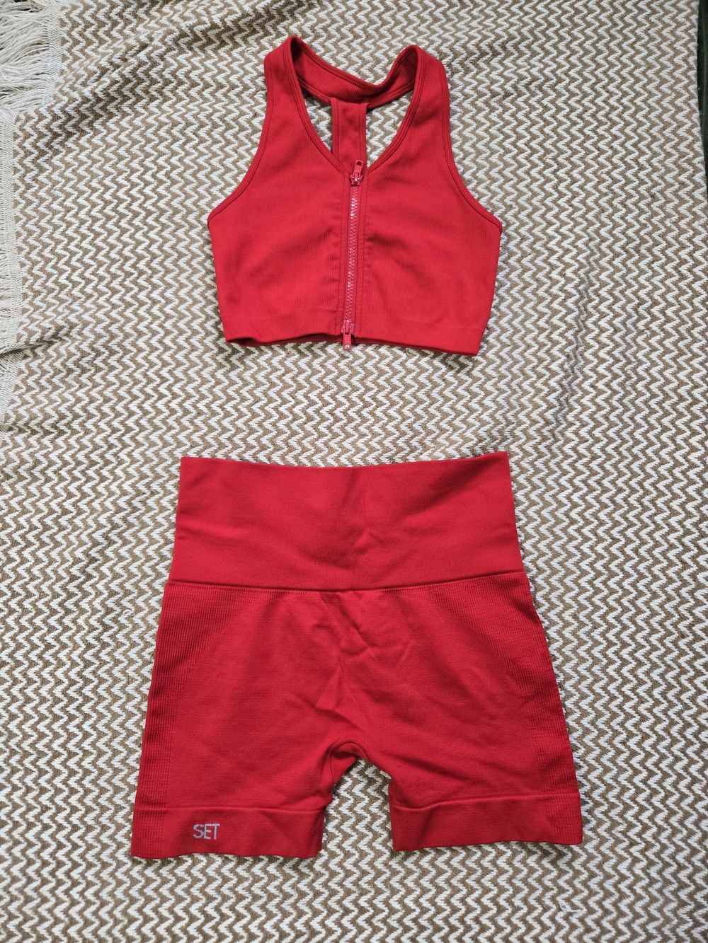 SET Active Red High-Waist Bike Shorts & Zip Sports Bra Set